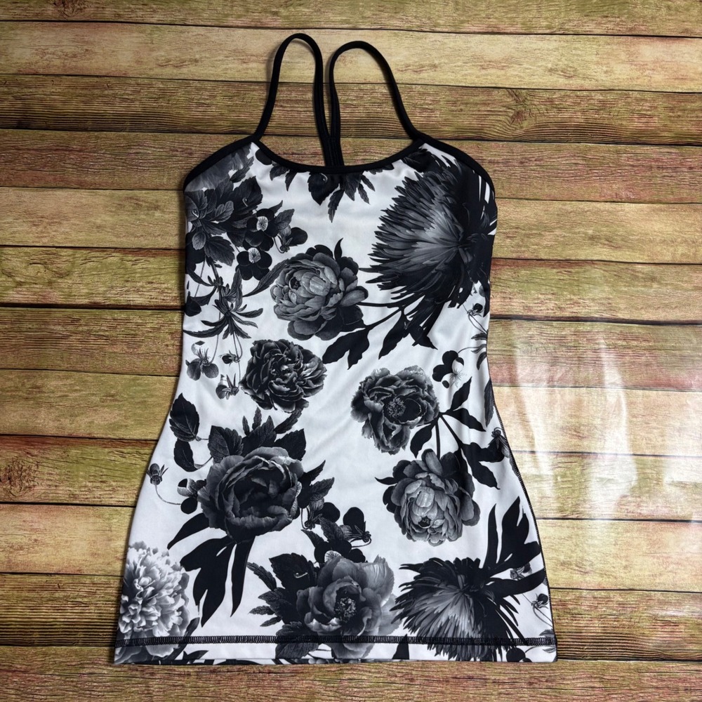 Lululemon Power Y Tank Top Black White Floral Yoga Cami Size 2